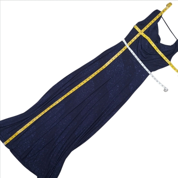 Calvin Klein Navy Sparkle Sleeveless Drape Gown Size 4 - Picture 9 of 14